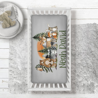 Personalized Forest Animals Crib Fitted Sheet