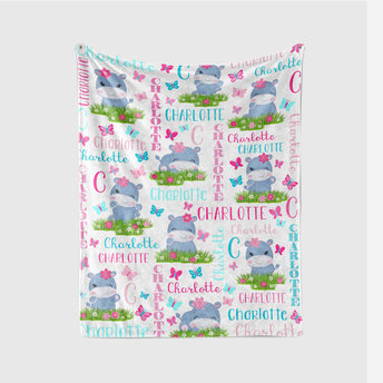 Personalized Baby Blanket with Hippos