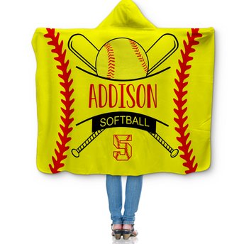 Personalized Hooded Sherpa Softball Blanket