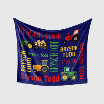 Personalized Blanket with Tractors and Name