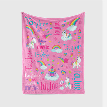 Personalized Unicorn and Rainbow Blanket