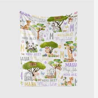 Personalized Zoo Animals Baby Blanket