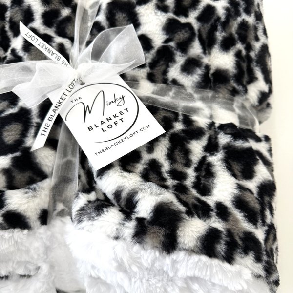Luxe Cuddle Snow Leopard with Glacier Snow 50"x60" Adult Minky Blanket