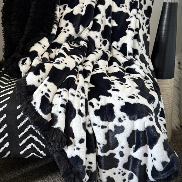 Luxe Cuddle Cow with Shaggy Black 50"x60" Adult Minky Blanket