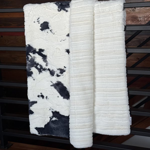 Luxe Cuddle Calf Cow Bessie with Vienna Natural 50"x60" Adult Minky Blanket