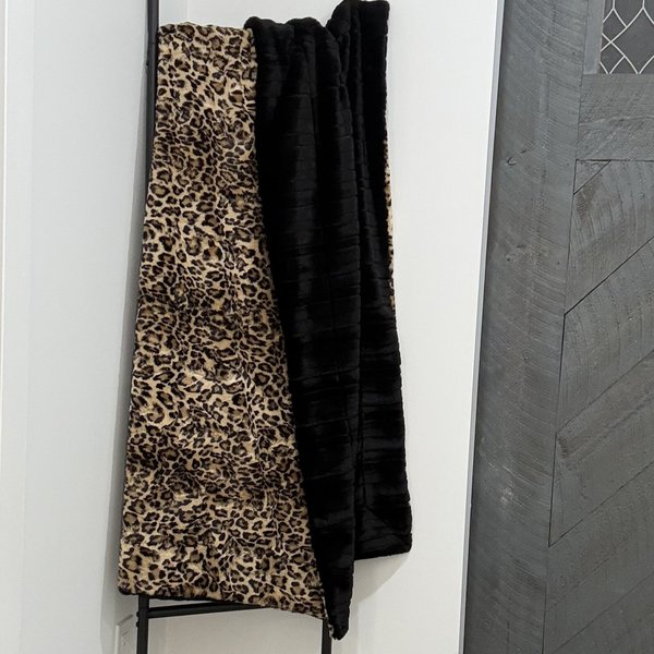 Luxe Cuddle Sand Leopard with Vienna Black 50"x60" Adult Minky Blanket