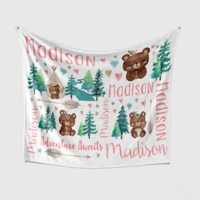 Personalized Boho Bear Baby Blanket
