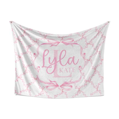 Personalized Pink Bow Birth Announcement Blanket