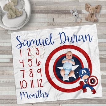 Personalized Captain America Superhero Monthly Milestone Blanket