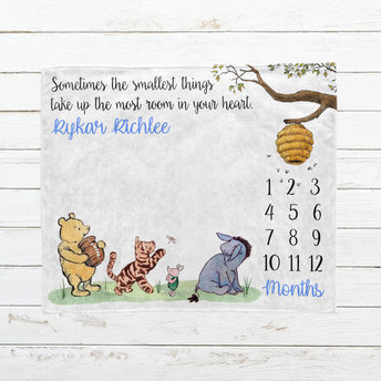 Classic Winnie the Pooh Milestone Blanket with Name