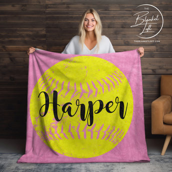 Personalized Distressed Softball Blanket