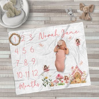 Personalized Baby Milestone Blanket - Pink Fairy Garden