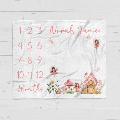 Personalized Pink Fairy Garden Baby Milestone Blanket