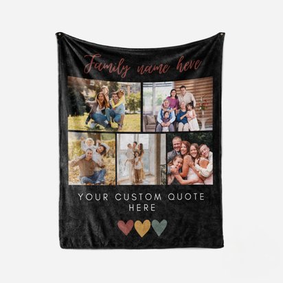 Custom Family Photo Collage Blanket with Personalized Quote