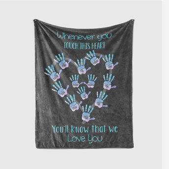 Personalized Handprint Names in a Heart Design Blanket Throw