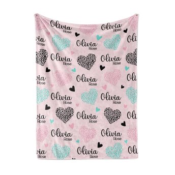 Personalized Cheetah Hearts Baby Blanket 