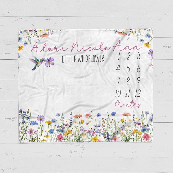 Personalized Little Wildflower Baby Milestone Blanket