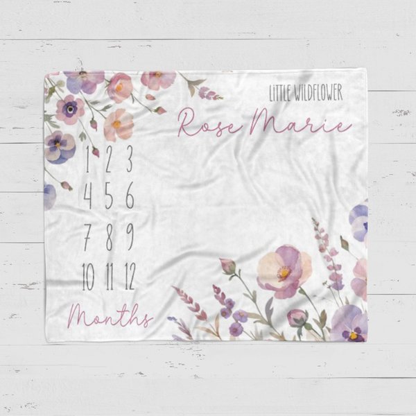 Personalized Our Little Wildflower Baby Milestone Blanket