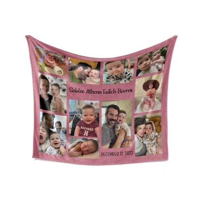 Photo Blanket Collage with Name and Birthdate