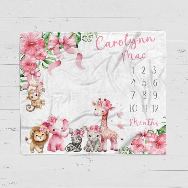 Personalized Coquette Safari Baby Milestone Blanket