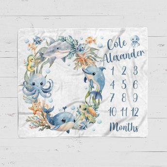 Personalized Sea Life Baby Milestone Blanket