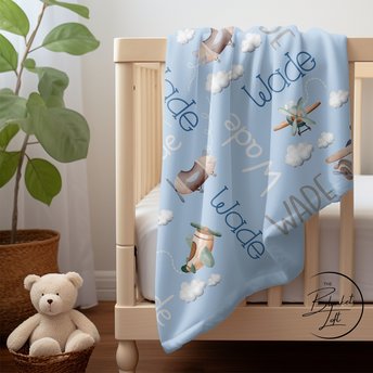 Vintage Airplane Baby Blanket with Name