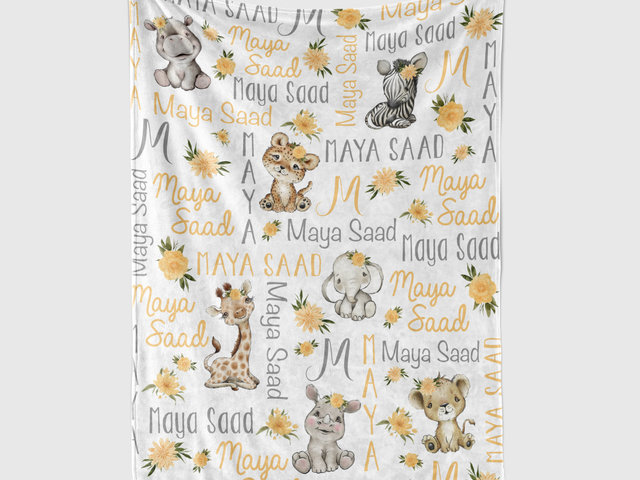 Personalized Pretty Safari Animals Blanket