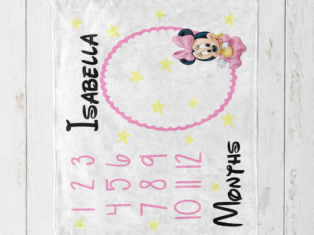 Personalized Baby Minnie Mouse Month Milestone Blanket
