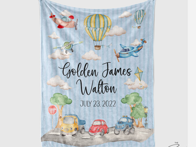 Personalized Cars and Planes Baby Blanket