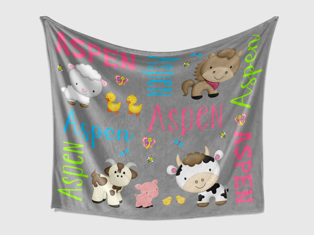 Personalized Farm Animals Baby Blanket