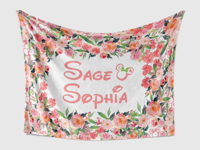 Personalized Floral Minnie Mouse Baby Blanket