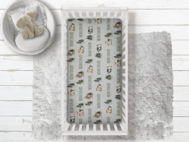 Personalized Forest Animals Patterned Fitted Crib Sheet
