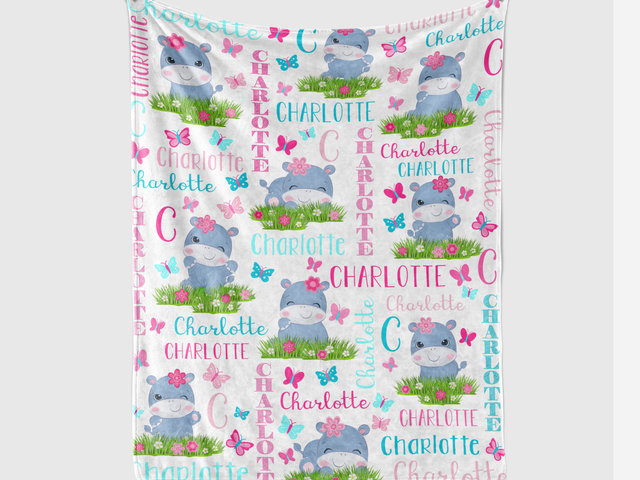 Personalized Baby Blanket with Hippos