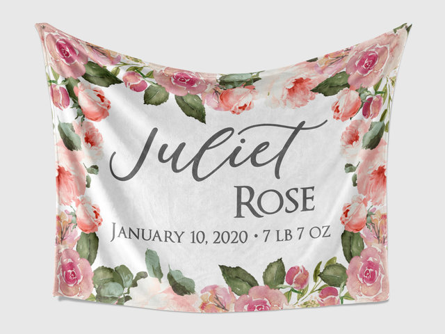Personalized Floral Birth Announcement Baby Blanket