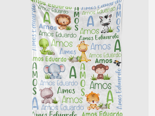 Personalized Safari Animals Baby Blanket
