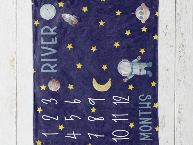 Personalized Outer Space Baby Milestone Blanket