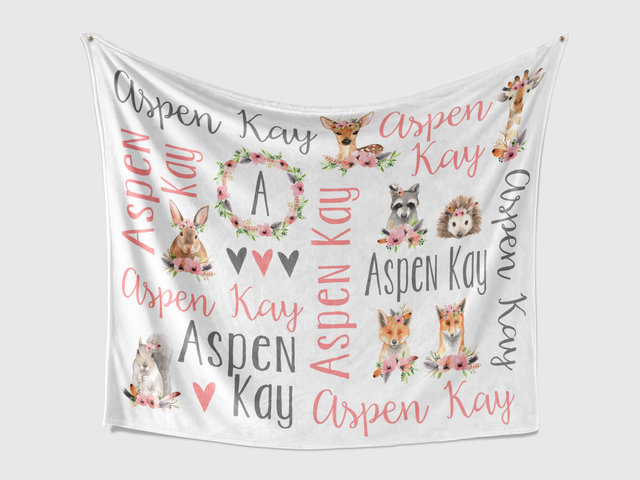 Personalized Baby Blanket with Floral Forest Animals