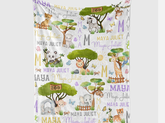 Personalized Zoo Animals Baby Blanket