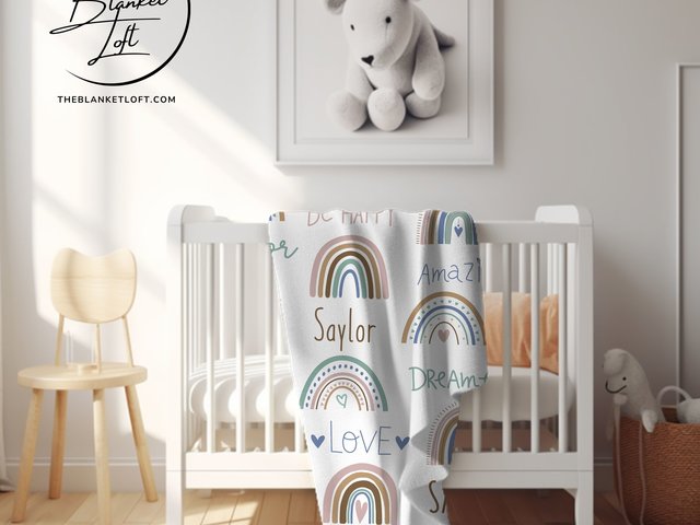 Personalized Boho Rainbow Baby Blanket