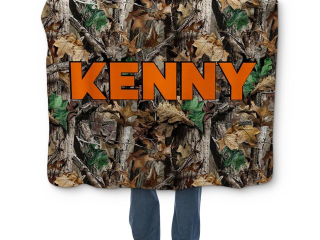 Personalized Hooded Sherpa Camo Hunter Blanket