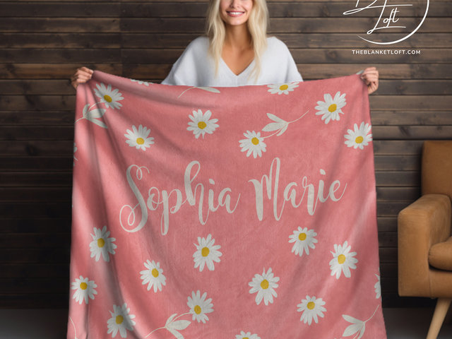 Personalized Floral Daisy Baby Blanket