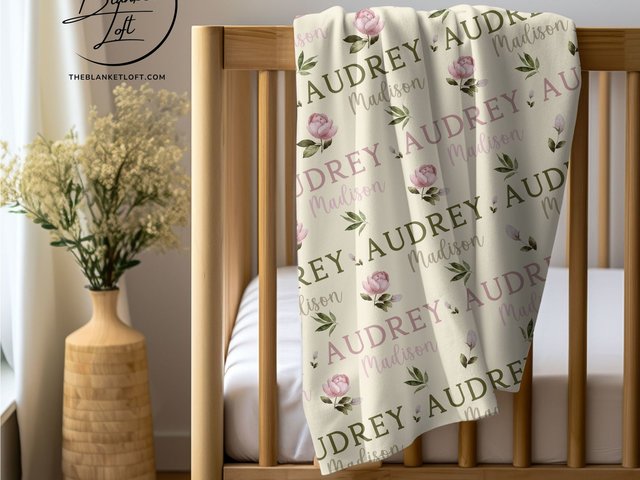 Personalized Pink Floral Baby Name Blanket 