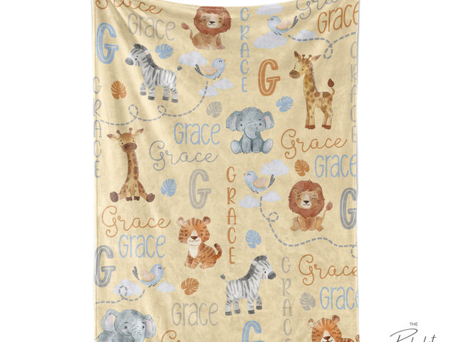 Safari Jungle Animals Personalized Baby Blanket