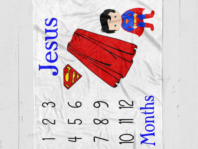Personalized Superman Superhero Monthly Milestone Blanket